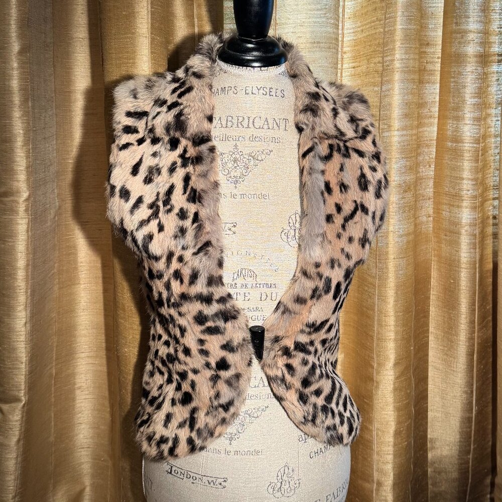 Jocelyn Rabbit Fur Leopard Print Vest Size Small